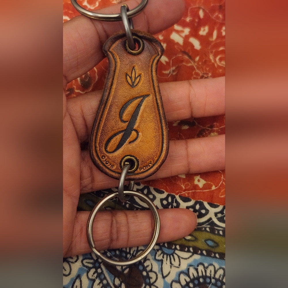 1976 Pony Embossed Genuine Leather "J" Monogram Key Chain/Key Ring Fob